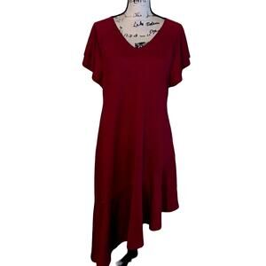 Isaac Mizhari maroon asymmetrical short sleeve dress MP